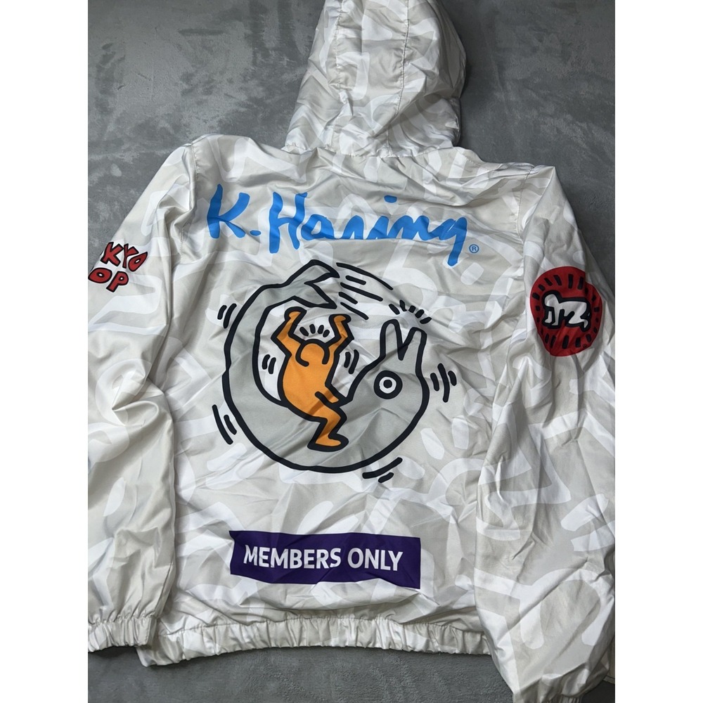 Members Only— Keith Haring Windbreaker Zip Jacket White Tokyo Pop Dolphin Sz L